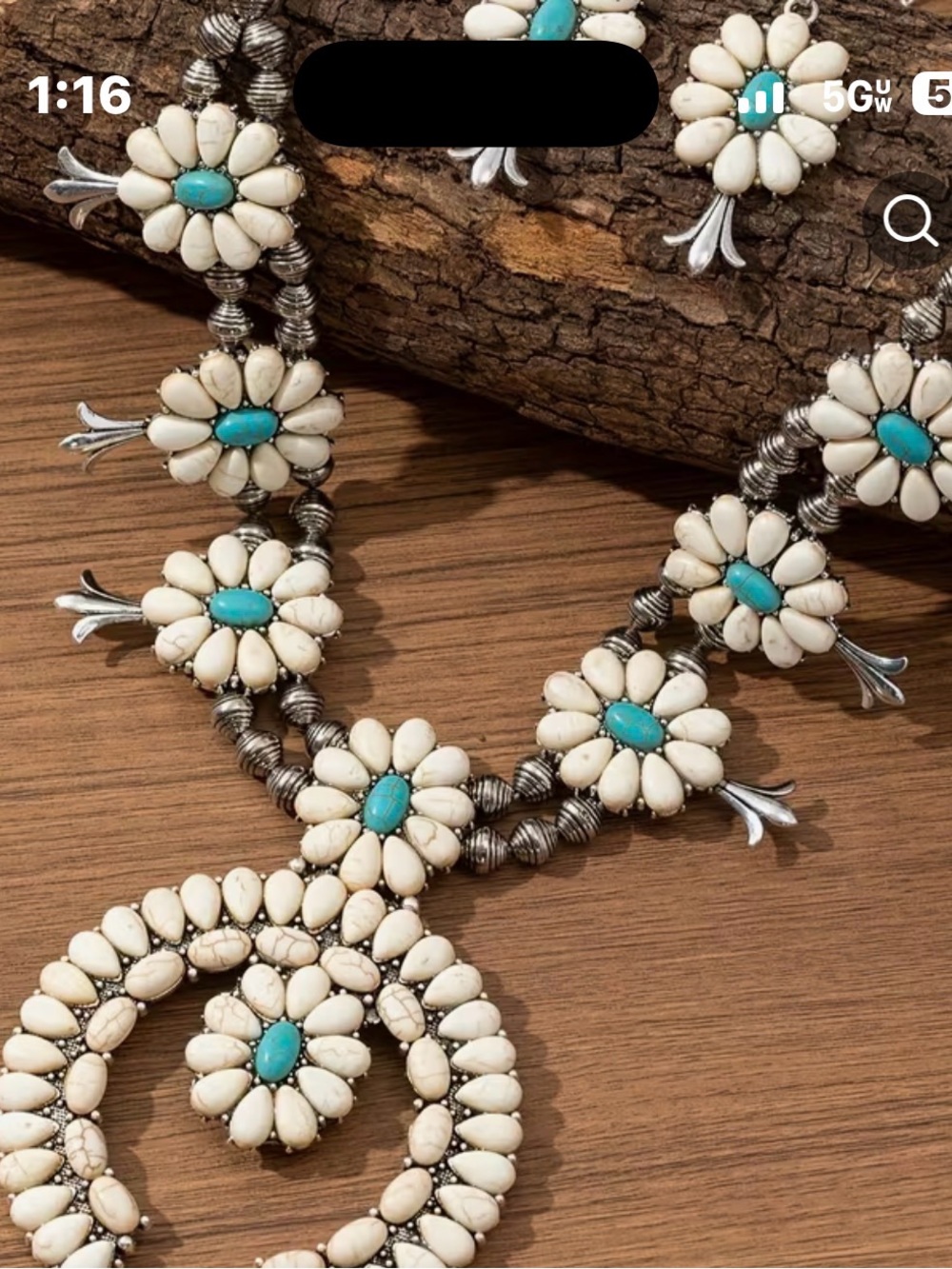 Cream and Turquoise Floral Statement Necklace - with matching Earrings New